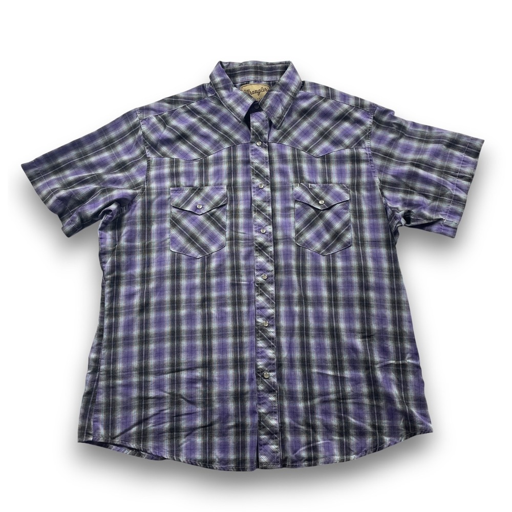 Wrangler Mens Purple Plaid Western Snap Shirt Short Sleeve WM197PL XL